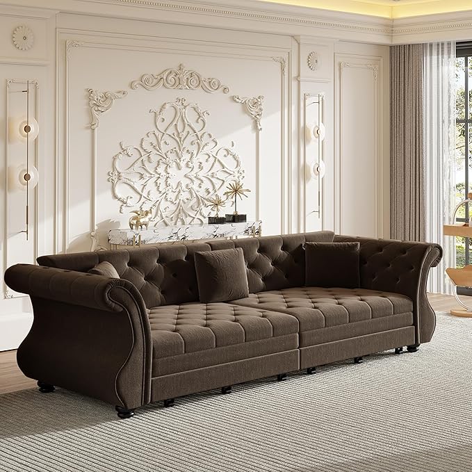 97.6" Oversized Pull Out Sofa Bed, Chesterfield Velvet Sleeper Sofa Couch