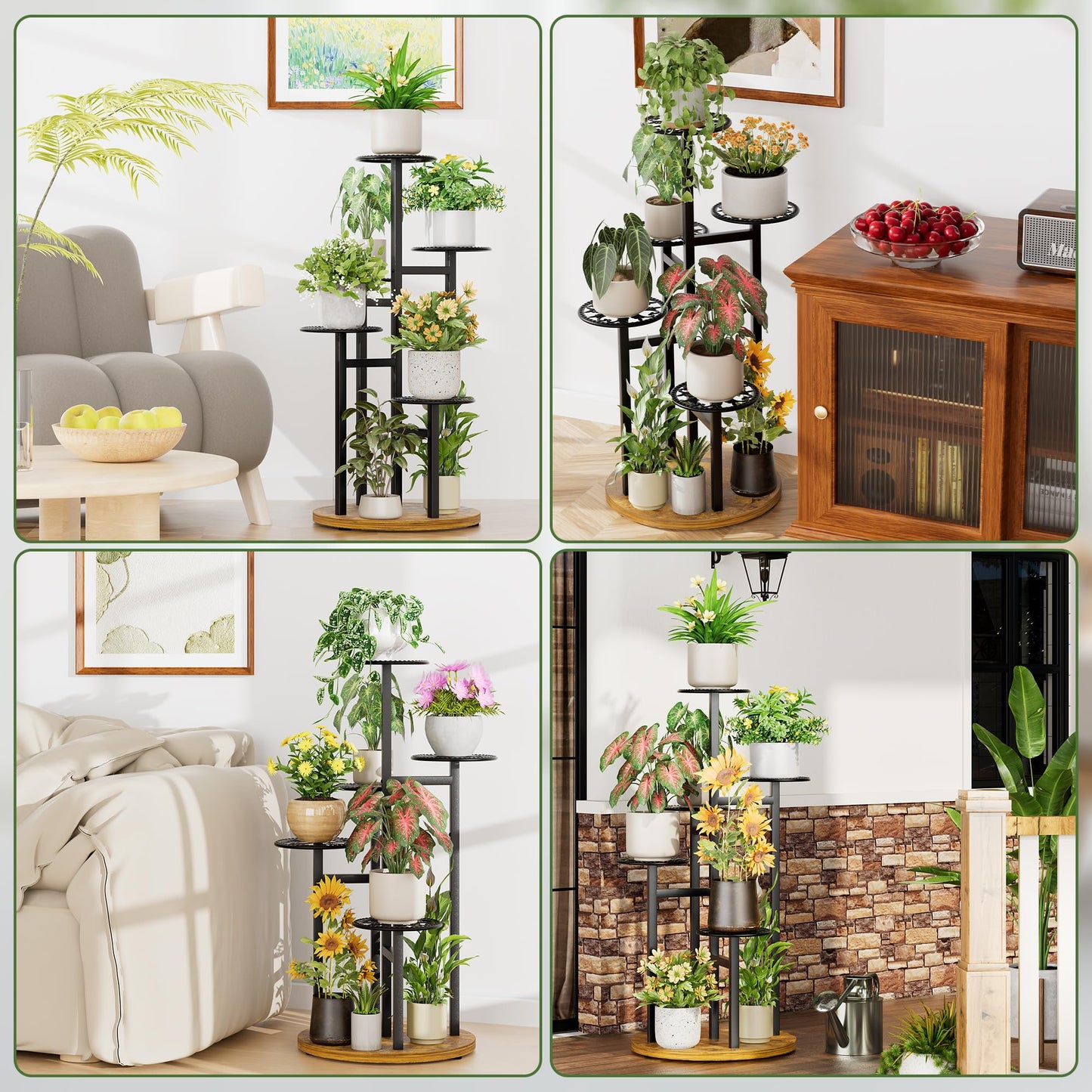 NQW Plant Stand Indoor Outdoor, Corner 5 Tier Metal Plant Shelf Display Rack, Planter Pot Holder Flower Stand Living Room Balcony Garden Patio