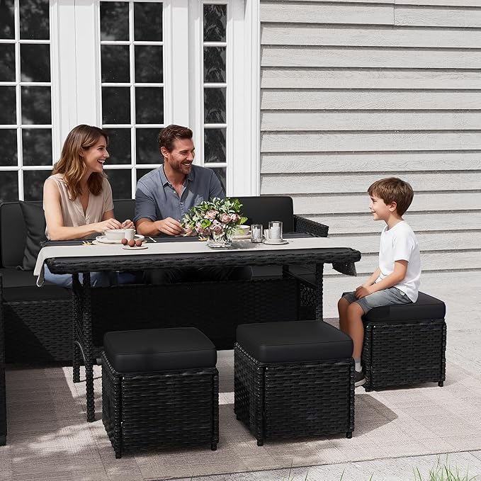 KIGOTY 7 Piece Patio Furniture Set, Outdoor PE Wicker Rattan Outdoor Dining Set