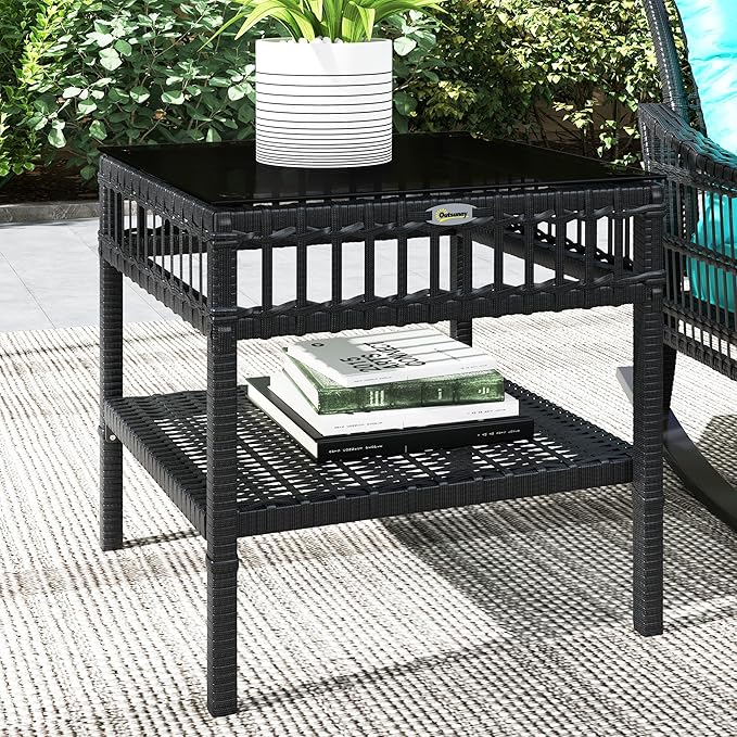 Outsunny Wicker Outdoor Rocking Chair Set, 3 Piece Patio Furniture Set