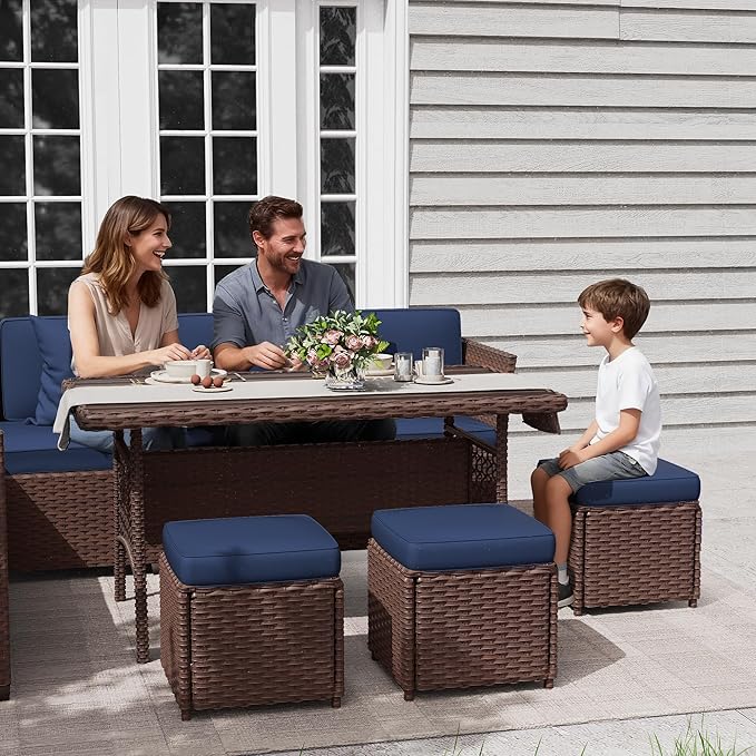 KIGOTY 7 Piece Patio Furniture Set, Outdoor PE Wicker Rattan Outdoor Dining Set