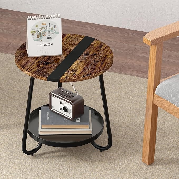 2 Tier Coffee Table in Living Room, Industrial Style Round Coffee Table
