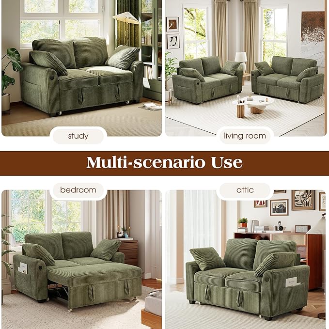Ihanherry 59-inch Corduroy Convertible Sofa Bed