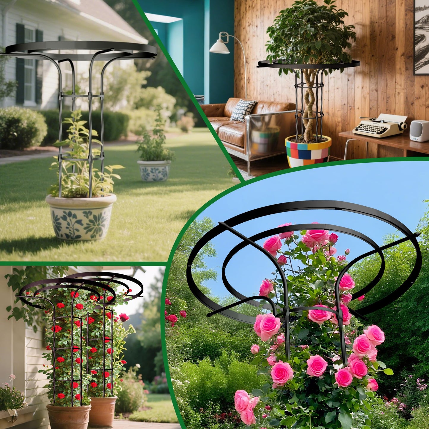 Carotex Mushroom Top Trellis for Climbing Plants Outdoor, 5.74FT Decorative Obelisk Plant Support with Rustproof PE-Coated Metal Poles, Rose Trellis for Clematis Ivy, Black