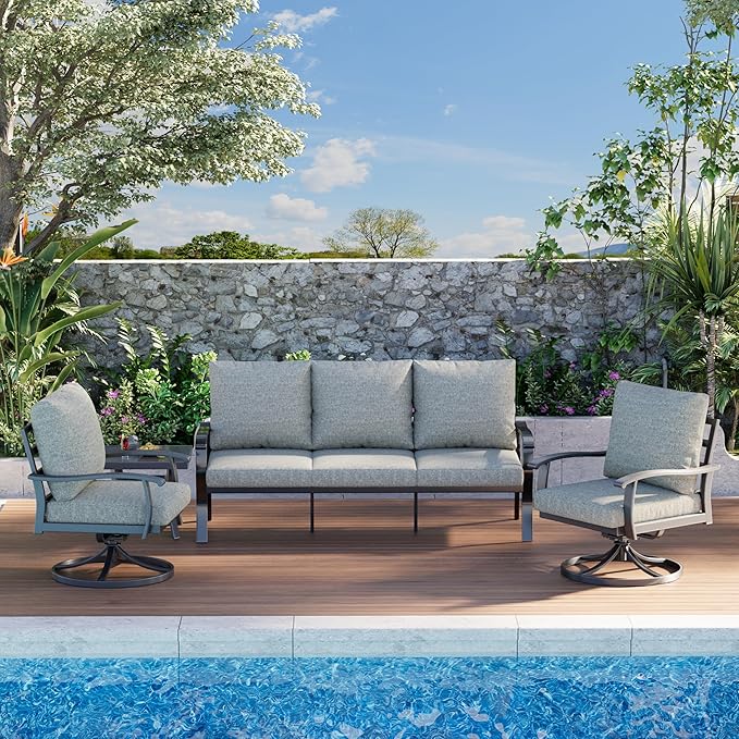 HOMREST Outdoor Furniture Thickened Cushion 360 Degree Swivel Rocking Patio