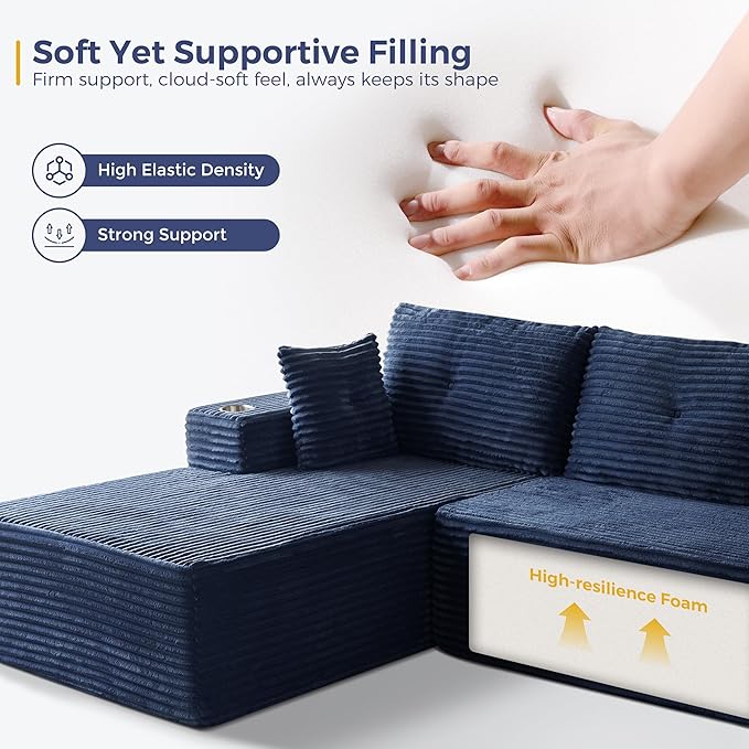 MAXYOYO 132" Giant U-Shaped Modular Sectional Couch, Modern Boneless Couch