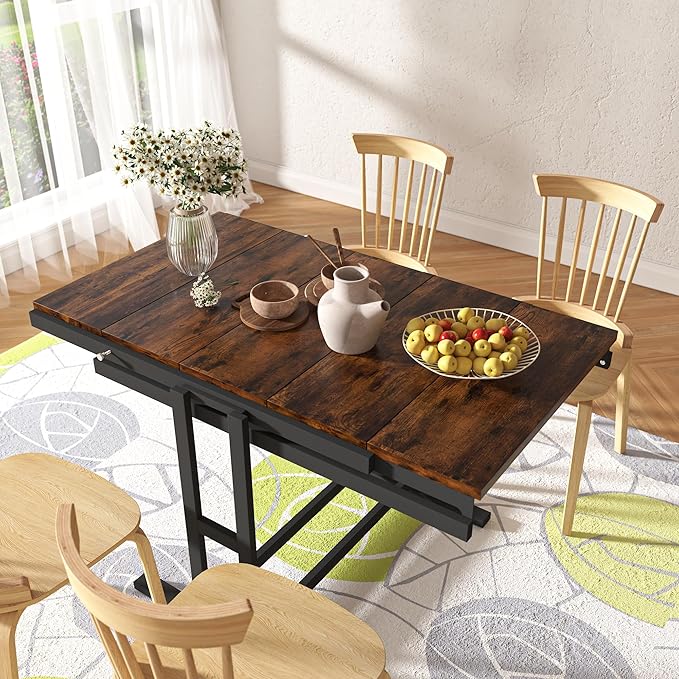 Convertible Dining Table, 2 in 1 Bookshelf to Kitchen Table, Space Saving