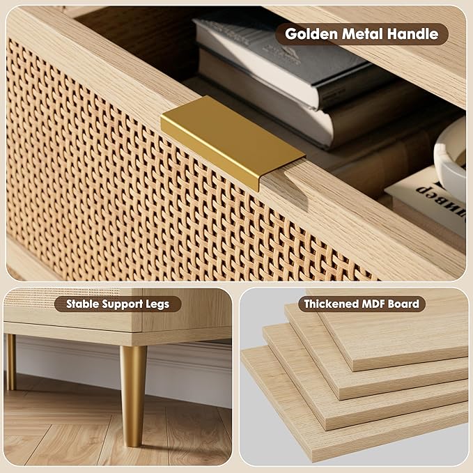 GarveeHome Rattan 5 Drawer Dressers