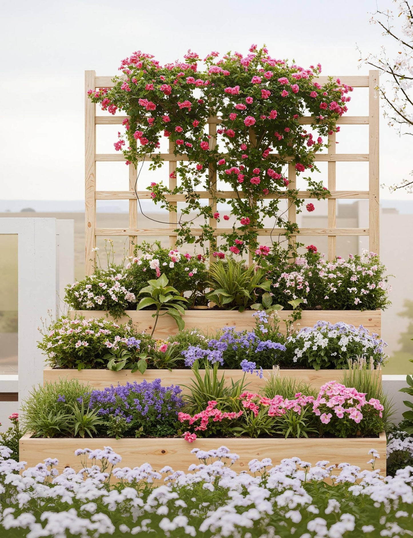 GarveeLife 3-Tier Raised Garden Bed,Wooden Vertical Planters with Trellis & Open-Ended Base for Climbing Plants Vines Flower Herb Vegetable Fruit,Outdoor Planter Boxes for Patio Yard Lawn