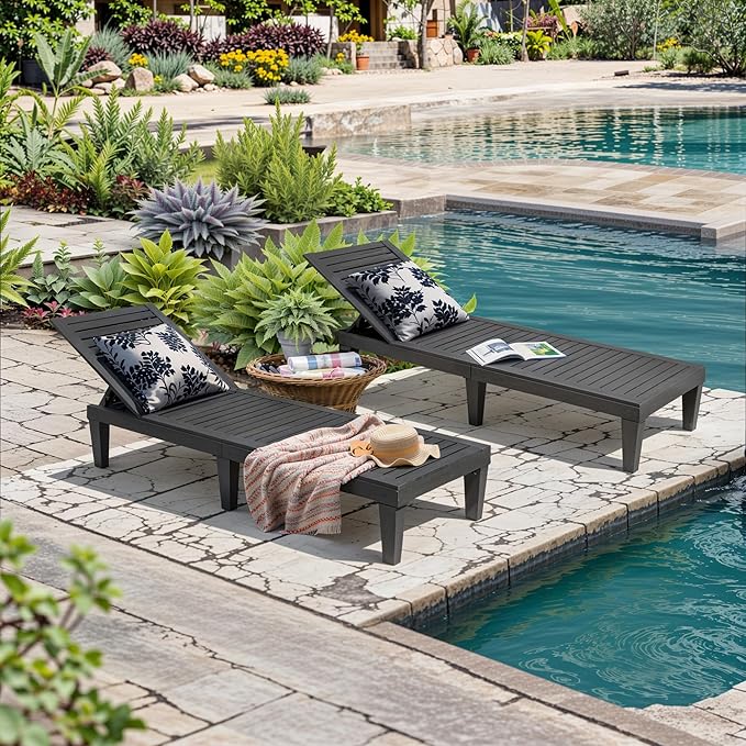 Outdoor Lounge Chairs Set of 2, 5-Position Adjustable Tanning Chairs