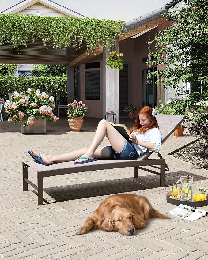 Crestlive Products Outdoor Lounge Chairs, Aluminum Pool Chaise Lounge Chairs