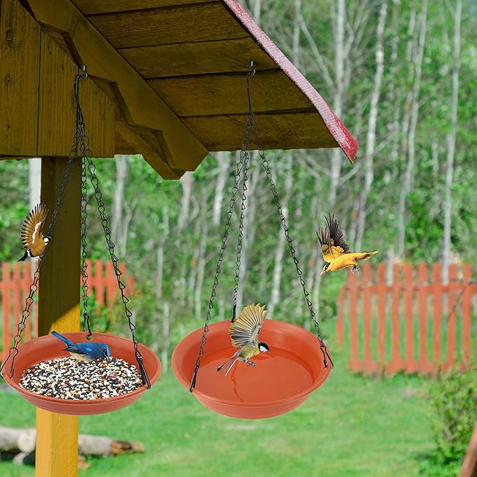 VUWEZ Hanging Bird Bath, Hanging Bird Water Feeder for Outdoors, Feeder Bowl, 1 Pack Birdbath Tray Accessories for Outside, Plastic Birdbaths Tray for Garden Patio Decoration (12", Terra Cotta)