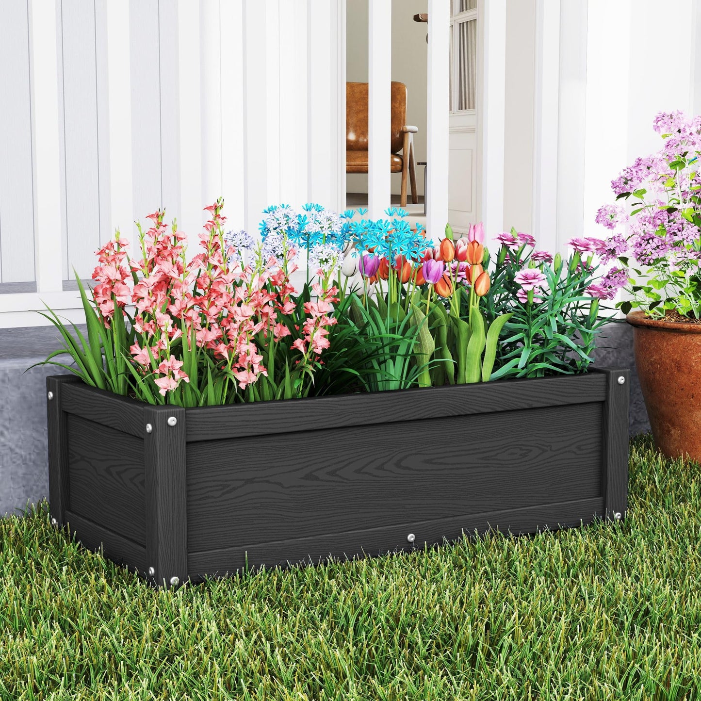 KETOYARK HDPE Raised Planter Box Outdoor,Rot-Resistant and Non-Cracking,Small Raised Beds for Gardening 29.5 * 14.4 * 9.8 in for Yard,Lawn,Outdoor Planter Boxes Rectangle with Drainage Holes Black
