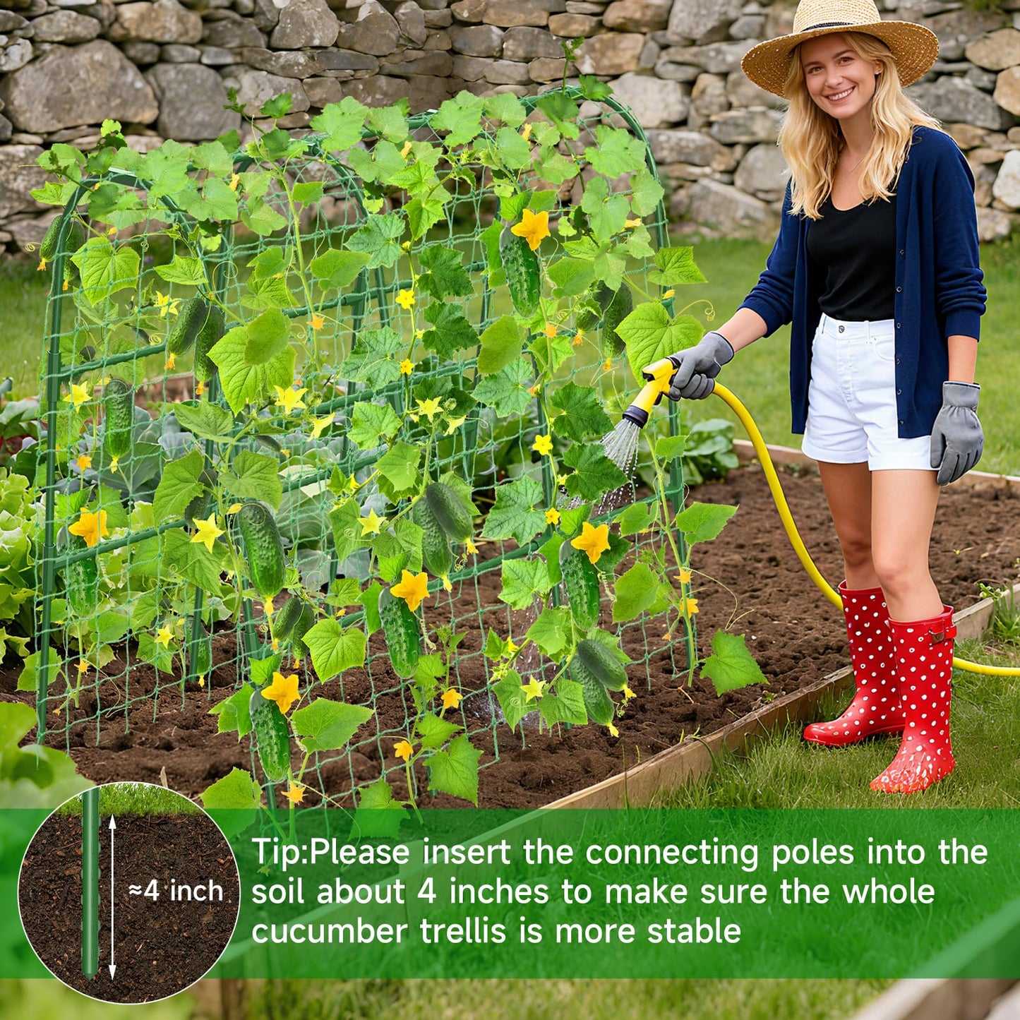 Cucumber Trellis for Raised Bed, U-Shape Garden Trellis for Climbing Plants Outdoor, Metal Arch Trellis for Vegetables, Plant Support for Tomato, Pea, Zucchini (47.2" L×30" W×47.2" H-Medium)
