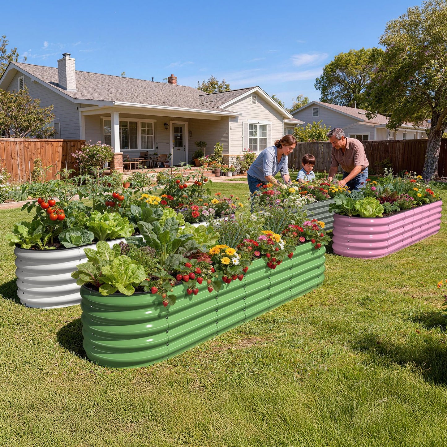 Pattiumo Galvanized Raised Garden Bed 8x2x1.5 FT, Oval Metal Raised Garden Bed Outdoor Planter Box with Open Bottom, Rust-Resistant Steel Garden Bed for Vegetables Herbs Flowers, Easy Assembly