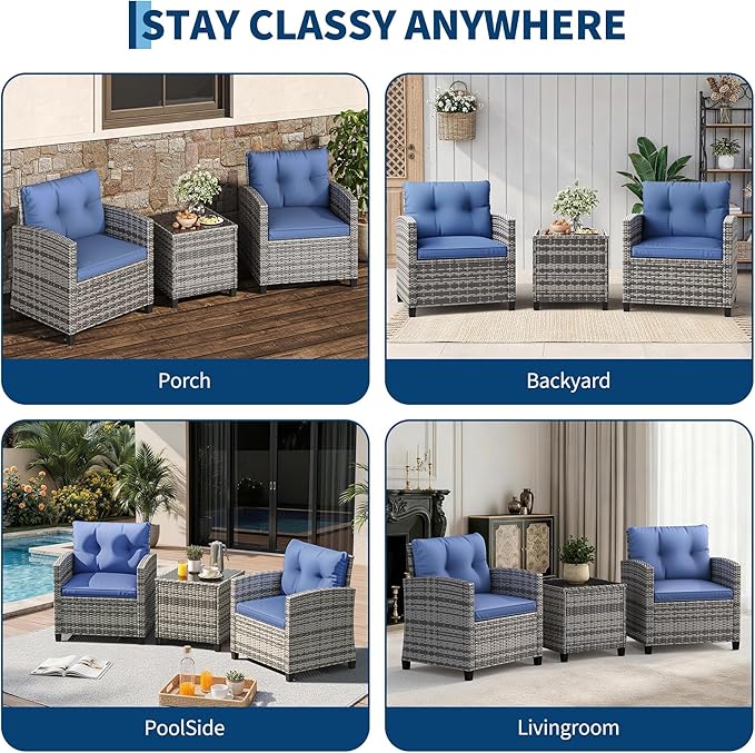 GarveeHome 3-Piece Outdoor Wicker Sofa Set, PE Rattan Patio Furniture