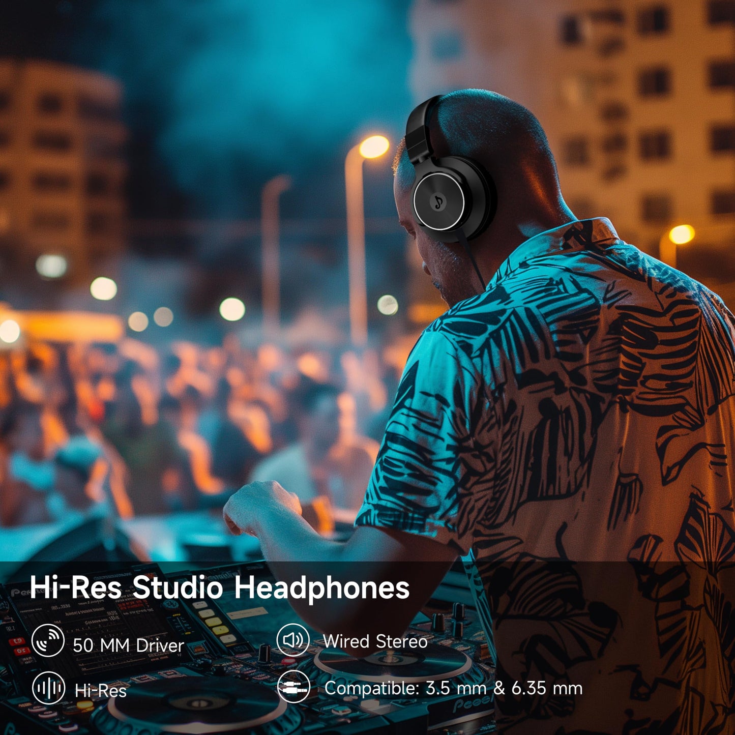Rumoon Wired Headphones Over Ear, Studio Monitor & Mixing DJ Headphones with 50mm Neodymium Drivers and 1/4 to 3.5mm Jack for Guitar AMP Podcast Piano Keyboard (Black)