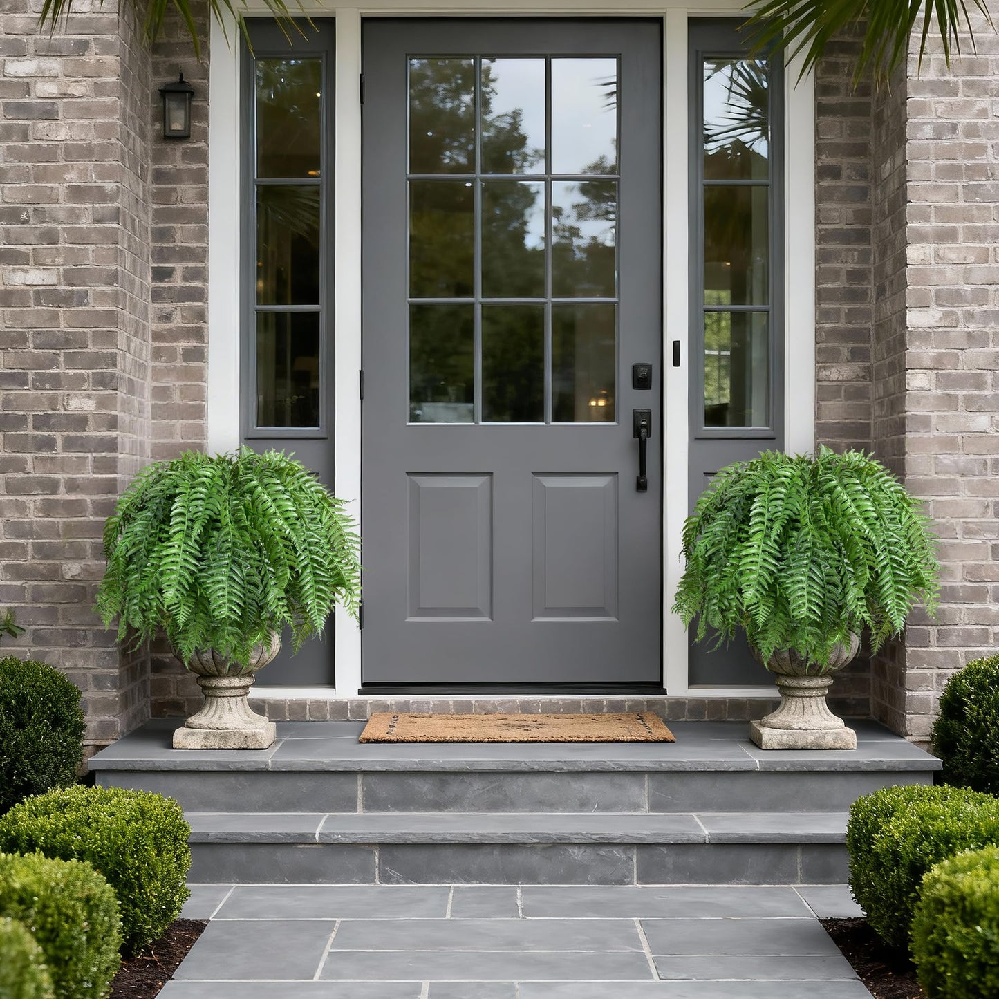 FancyPlus Artificial Plants Outdoor, UV Resistant Fake Fern Faux Plant Greenery for Outside Planter Patio Home Garden Decor 5 Branches (Basket Excluded)