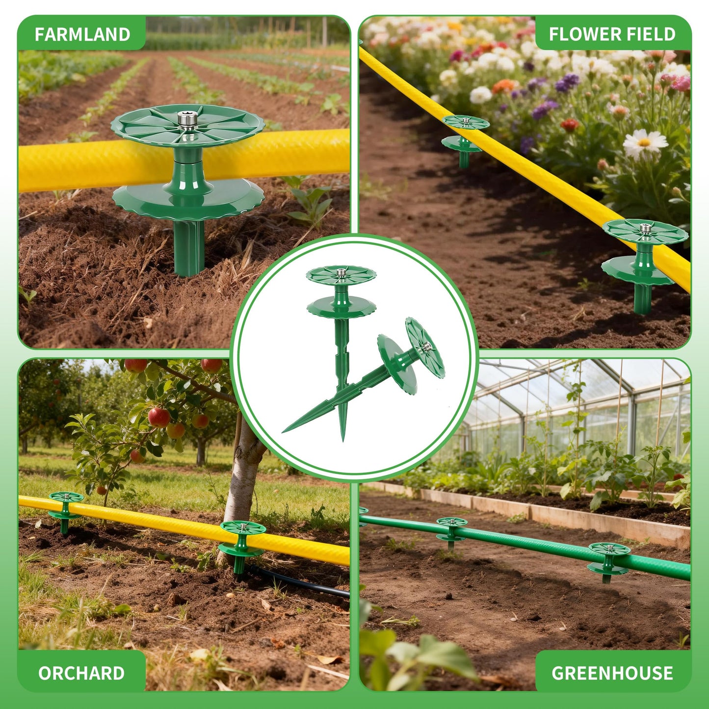 6 Pack 10 Inch Garden Hose Guide Stakes, Upgraded Reinforced Disc, Rotatable Double-Disk Sun Protection Heavy-Duty Plastic Stake, Hose Guard for Yard, Lawn & Flower Bed Landscaping(Green 6Pcs)