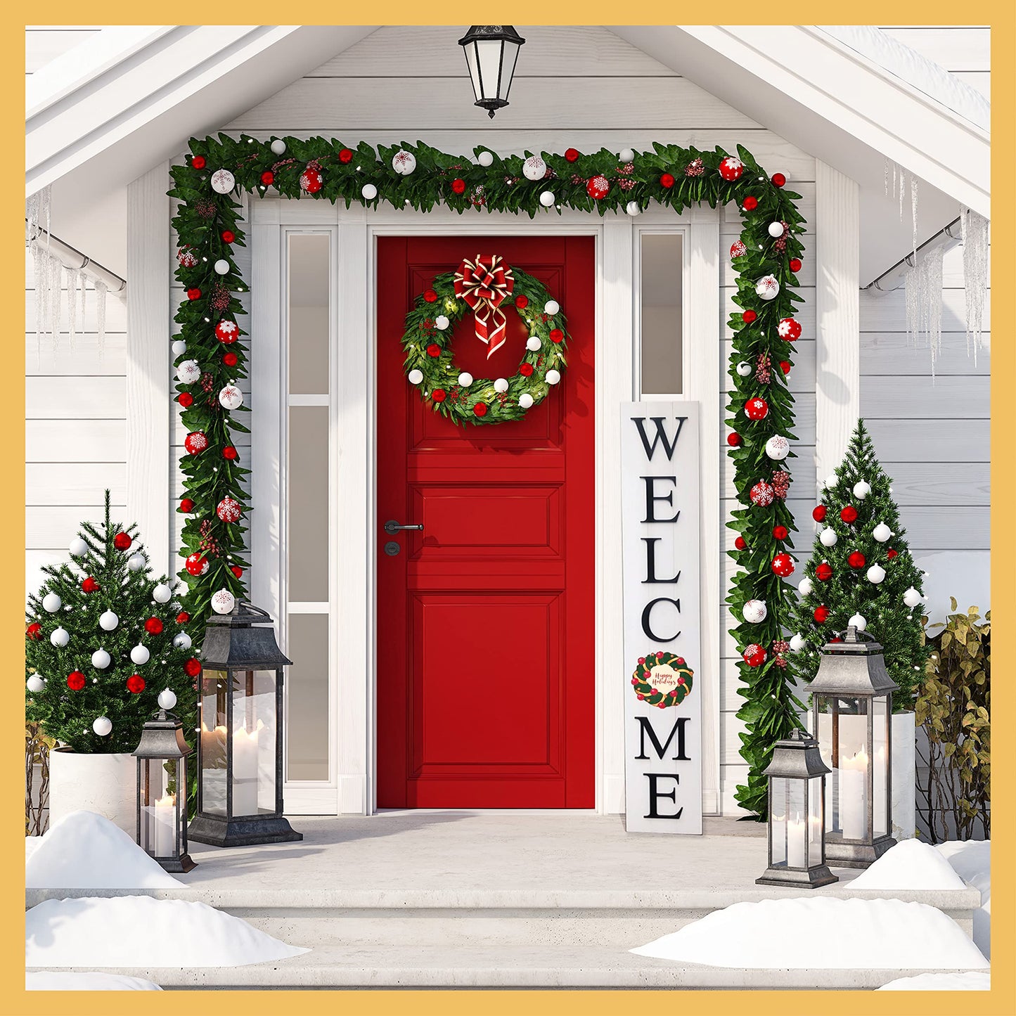 Extra Large 5FT Premium Wooden Interchangeable Welcome Sign for Front Door Porch Sign - 5 ft (58 x 11 Inch) 8 Magnetic Seasonal Tiles, Fall Porch Signs, Holidays and Seasons, Weather Resistance Standing welcome sign Outdoor and Indoor (White)
