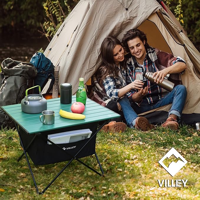 VILLEY Portable Camping Side Table, Ultralight Aluminum Folding Beach Table