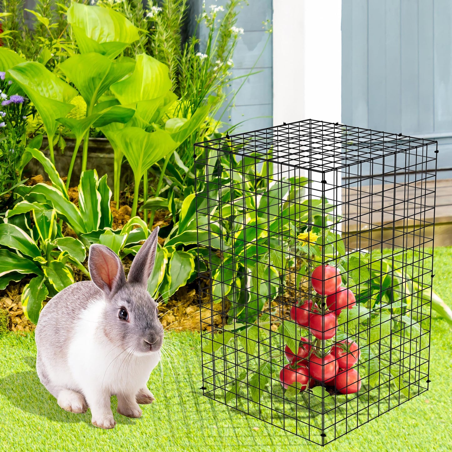 Adnee 7 Pack Wire Plant Protector with Cover-20x12x12 Inch Detachable Square Wire Cages to Prevent Animals-Metal Garden Plant Protector Cages for Protecting Plants Vegetables Flowers