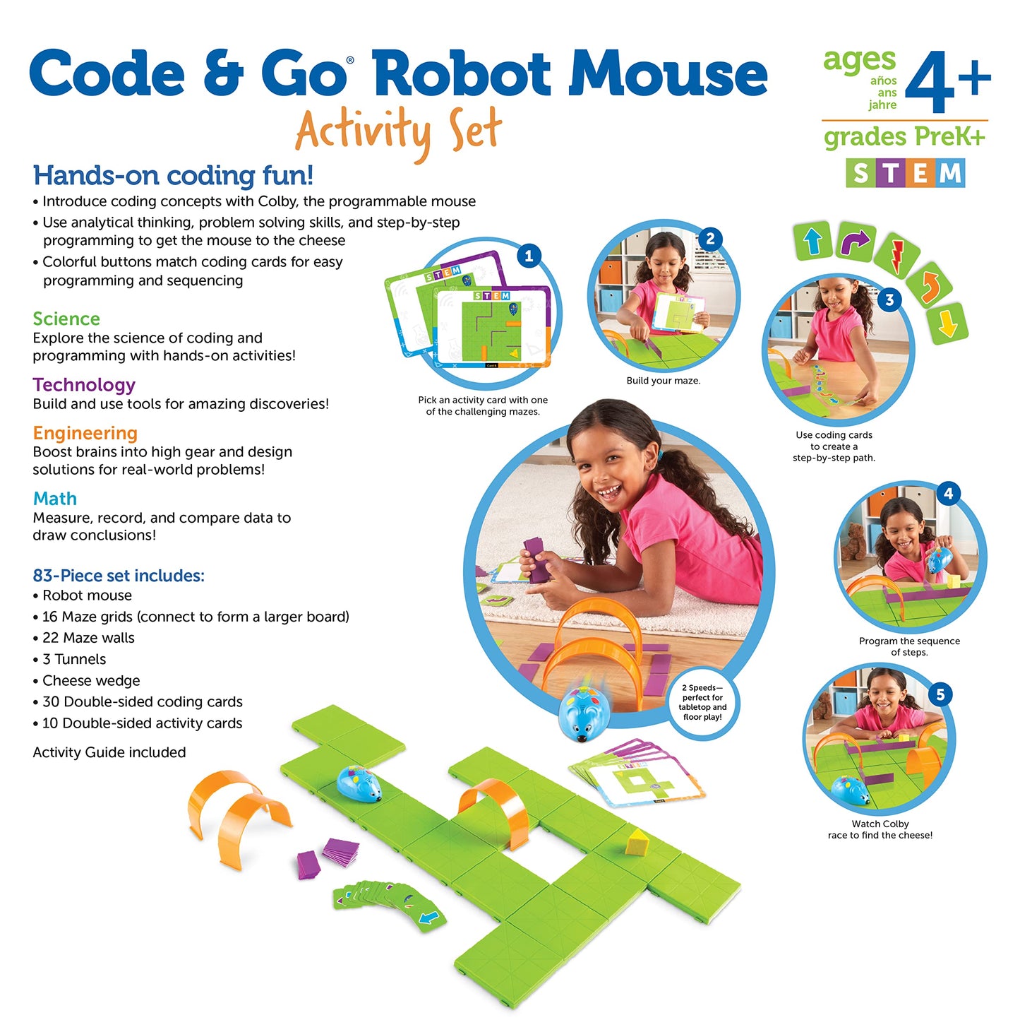 Learning Resources Code & Go® Robot Mouse Activity Set, Screen‑Free Coding Robot Toy, Early Programming for Kids Ages 4+, STEM Robotics Kit