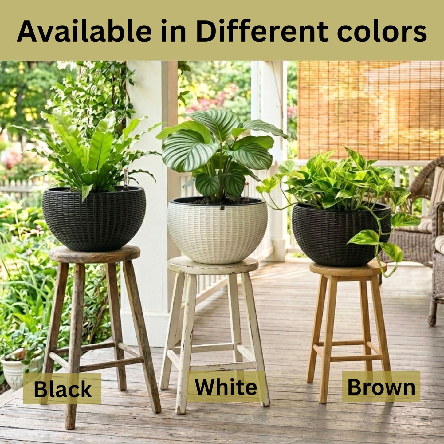 LaLaGreen Hanging Planters for Indoor Plants (11 Inch, 1 Pack) Brown Rattan Style Self-Watering Hanging Flower Pot with Water Level Indicator, Plastic Basket with Metal Chain for Balcony Porch Outdoor