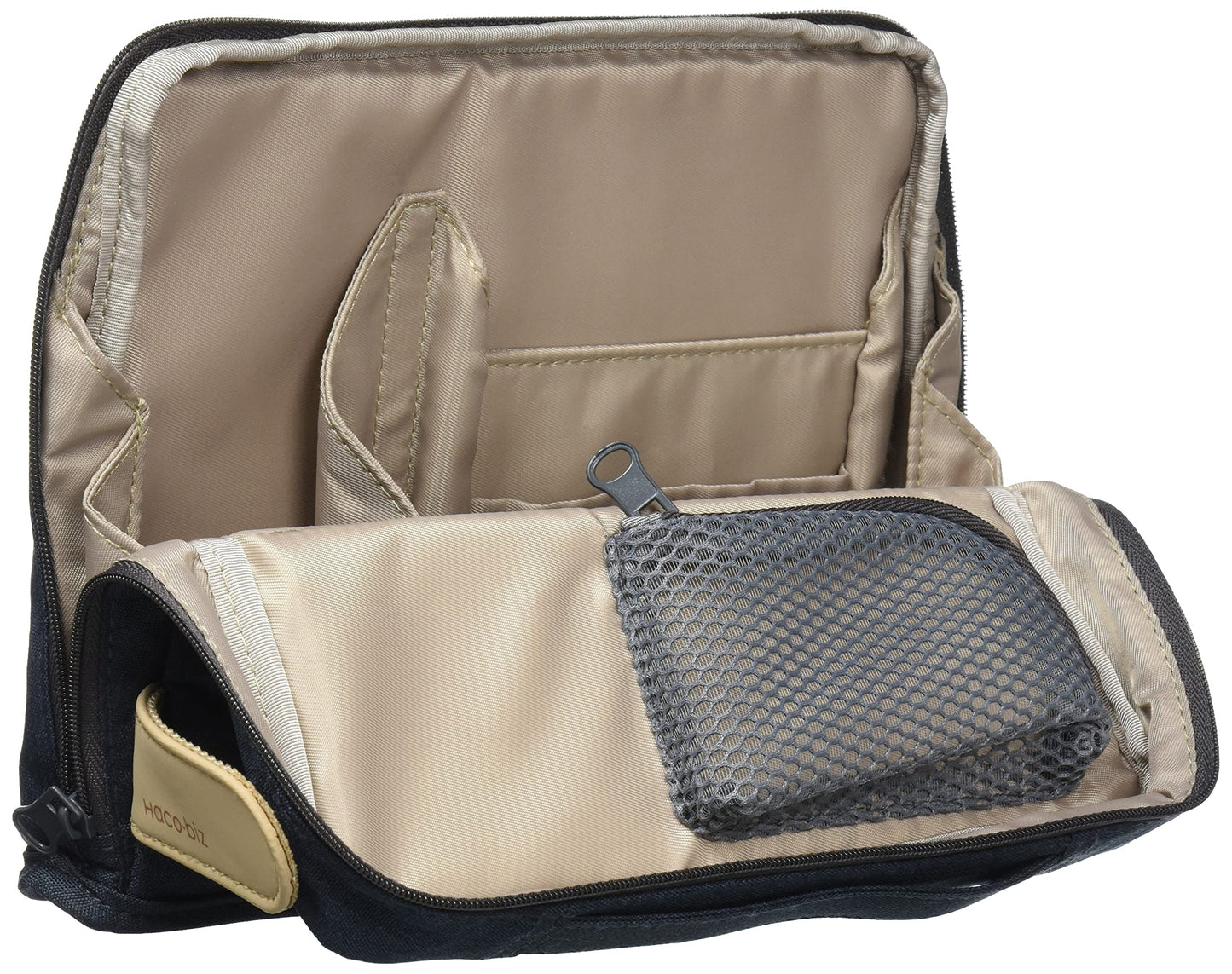 KOKUYO Pencil Case Pouch, Haco-Biz Standing Pen Pouch Bag, Foldable Stand up Pencil Holder Organizer, Large Capacity Portable Pencil Box for Office Supplies, Navy x Khaki (KAHA-HB11B)