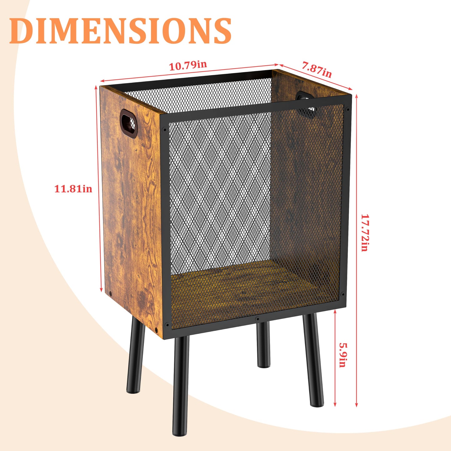 Yuyetuyo 4.5 Gallon Office Trash Can for Near Desk, Wood Bedroom Trashcan Rectangular Wastebasket with Mesh - Handles - Leg, Small Garbage Can Trash Bin for Office Bedroom Living Room Bathroom Dorm