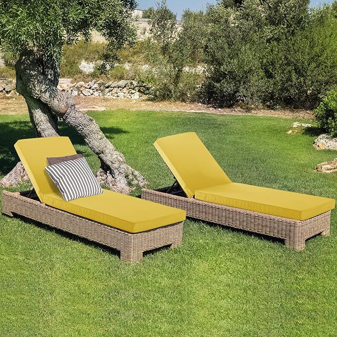 Outdoor Chaise Lounge Cushion Set of 2, Fadesafe Water-Repellent Lounge Deck