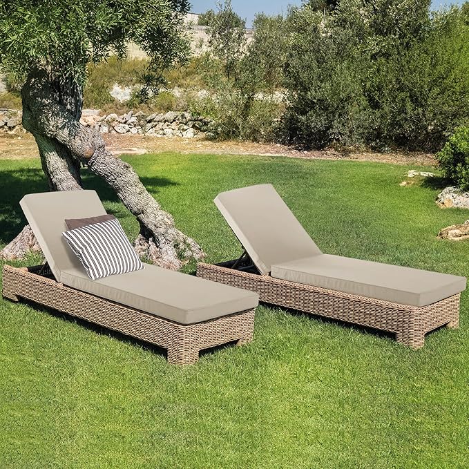 Outdoor Chaise Lounge Cushion Set of 2, Fadesafe Water-Repellent Lounge Deck