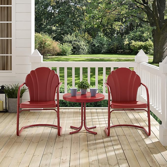 Crosley Furniture Tulip 3-Piece Outdoor Chair and Side Table Set, Retro Metal