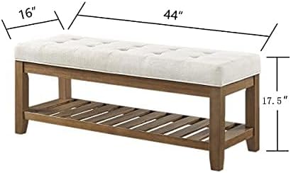 24KF Large Rectangular Upholstered Tufted Linen Ottoman Bench, Padded Bench