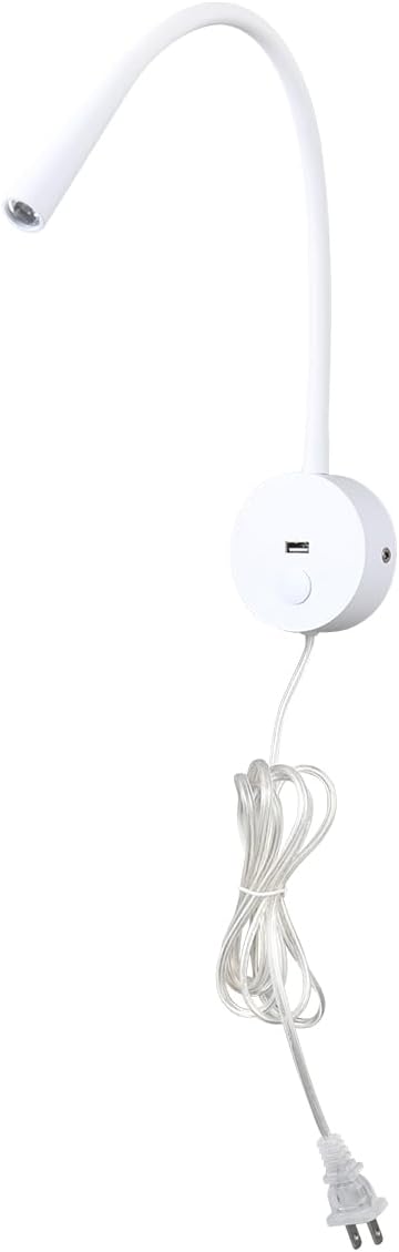 Wall Mounted Reading Lamp USB Charger Matt White LED 3W Warm White 3000K Plug for Reading (White USB Charger Dimmer 2pcs)