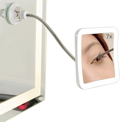 SunplusTrade Makeup Mirror with LED Lights and Magnification, Portable Cordless Design Suction Cup Mirror for Home and Travel with Flexible Gooseneck to Adjust to Any Position Easily