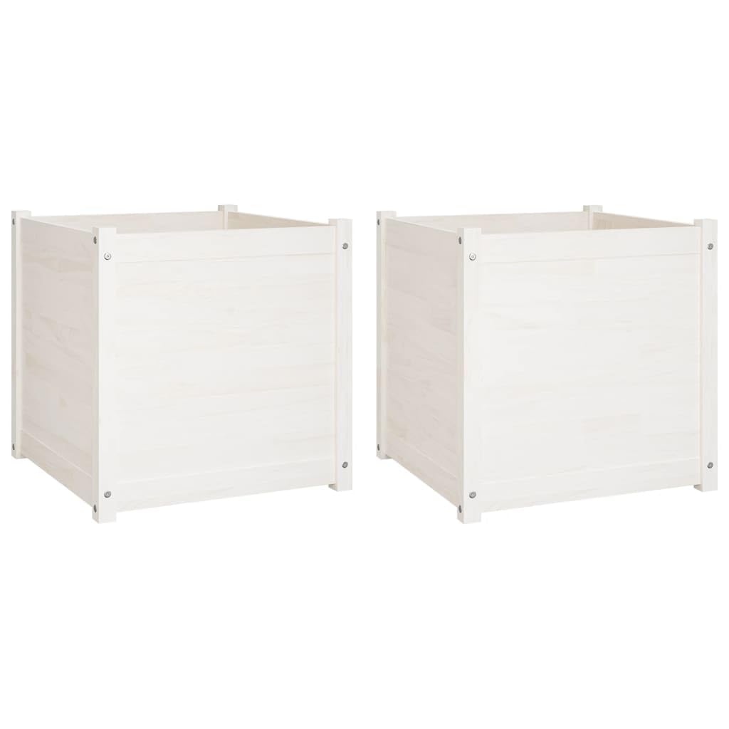 Owoxanthellate White Garden Planter Set of 2, 23.6" Large Square Pine Wood Plant Pots with Drainage, Outdoor Flower Boxes for Patio Balcony Garden