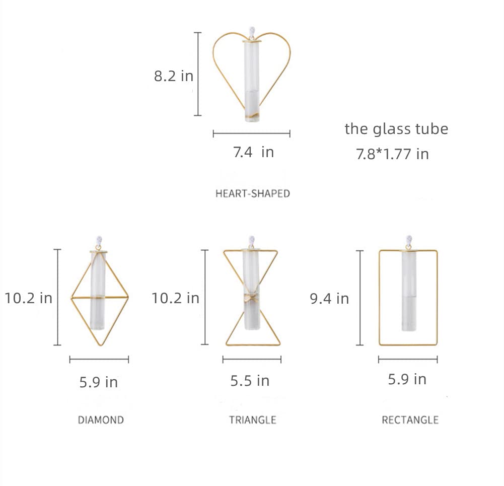yaocoral Nordic Wall Vase Hanging Geometric Gold Flower Vase Wall Mount Metal Frame Vases Hydroponic Glass Bud Vase Decor for Home Wedding Farmhouse