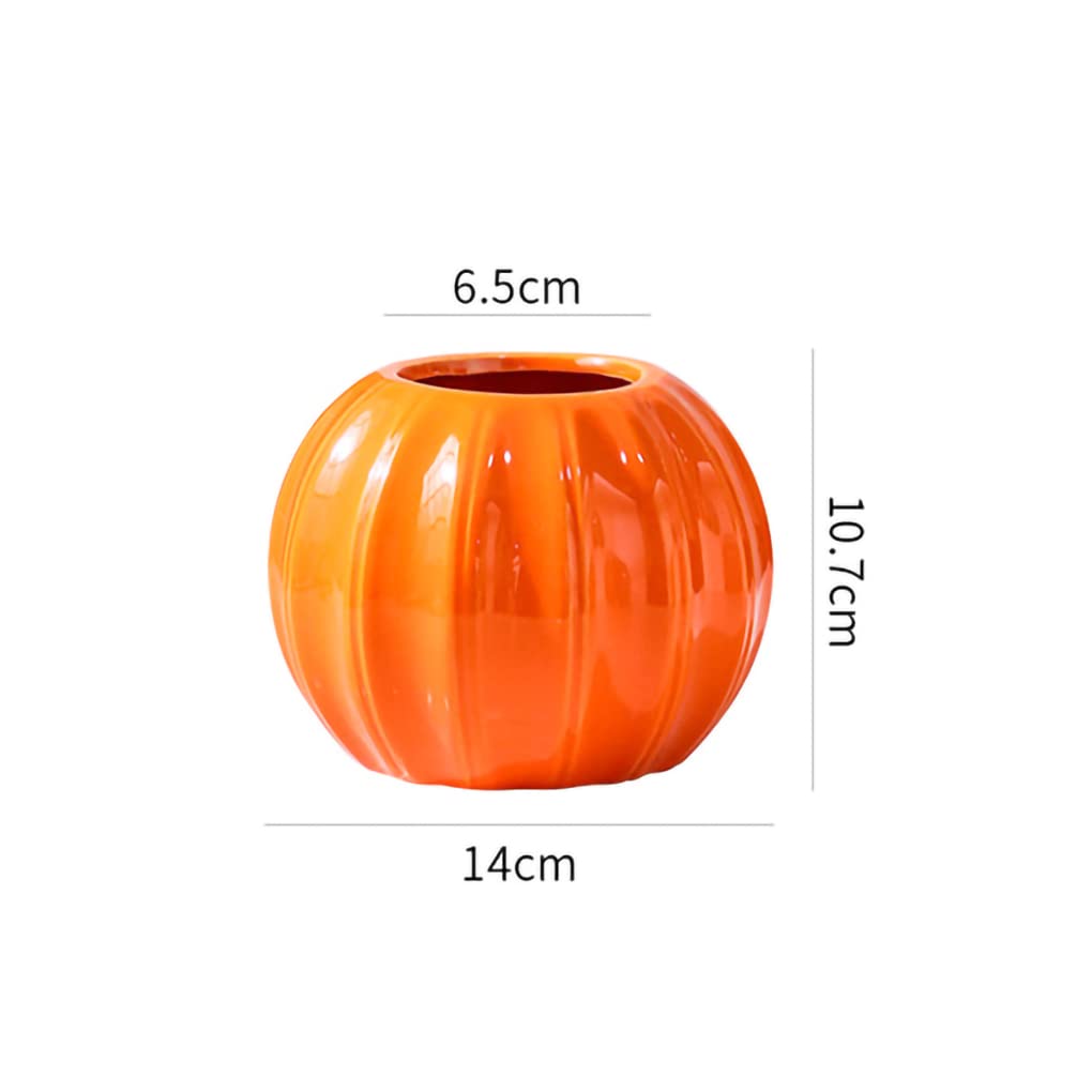 WAIT FLY Creative Pumpkin Shape Ceramic Vase for Flower Dry Flower Hydroponic Planter Decorative Vase for Home Room Office Party Wedding-Orange