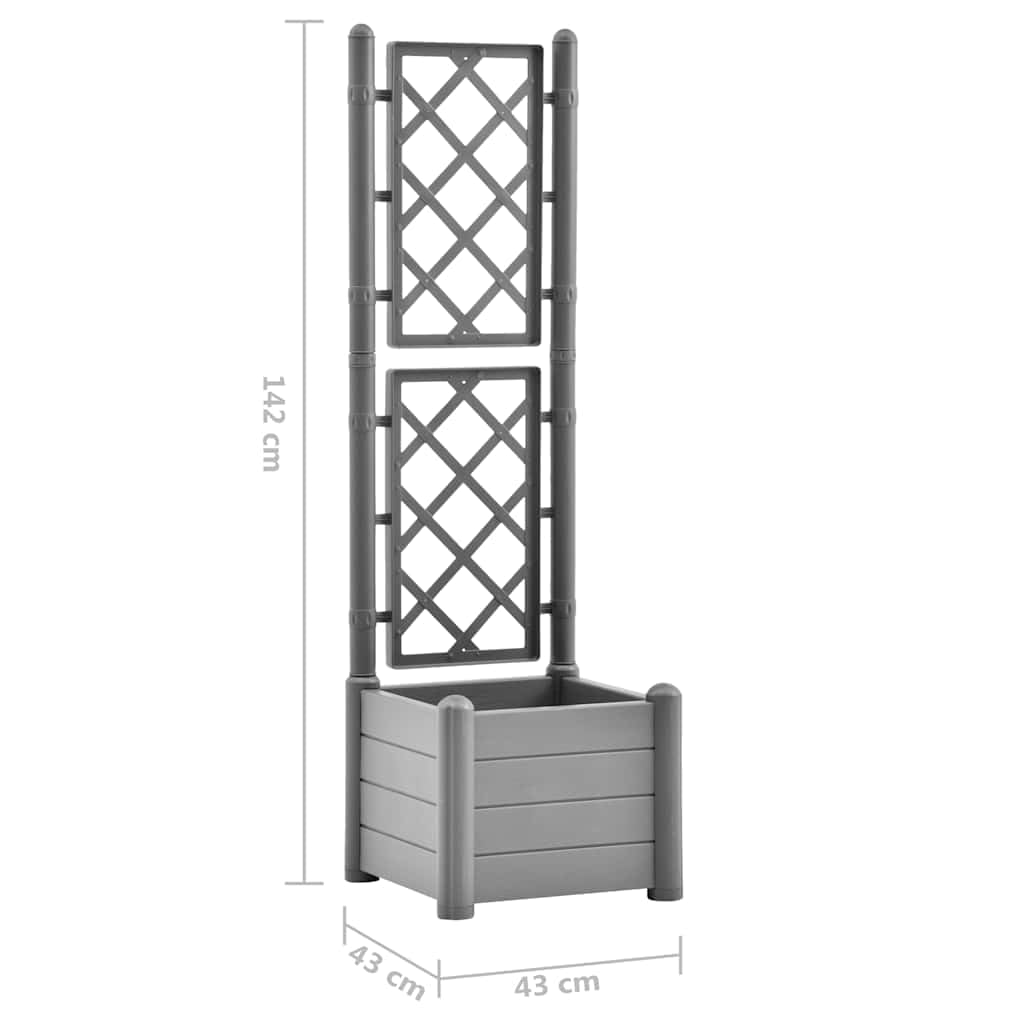 Large Square Garden Planter with Trellis, Stone Gray Polypropylene, Weather Resistant for Outdoor Patio Decor