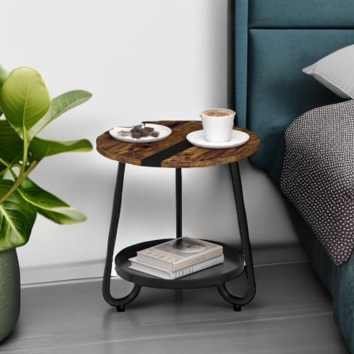 2 Tier Coffee Table in Living Room, Industrial Style Round Coffee Table