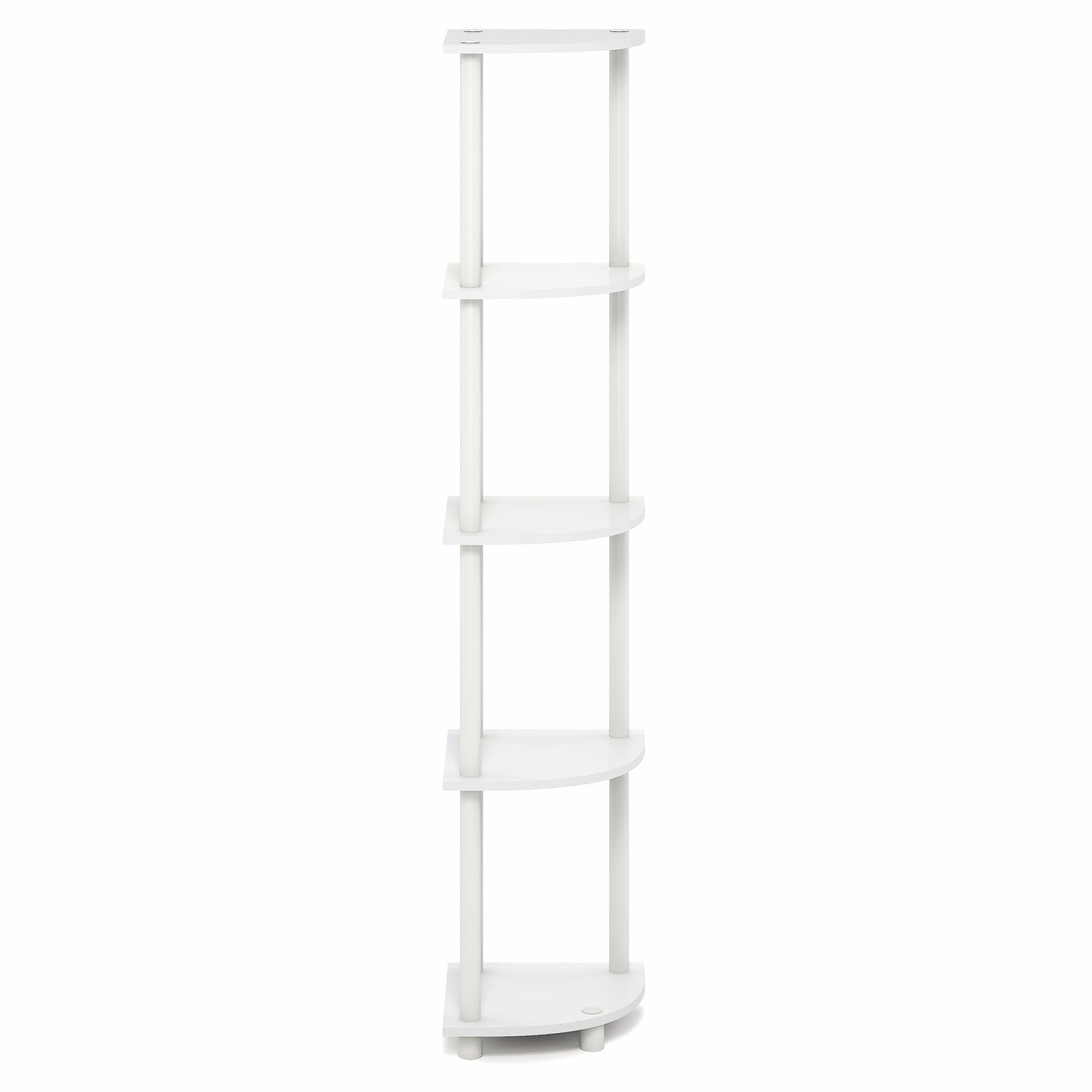 Furinno Turn-N-Tube Corner Shelf, 5-Tier Corner Bookshelf, Open Storage Shelves, for Organization and Storage, Living Room, Home Office, Garage, Bedroom, Plain White