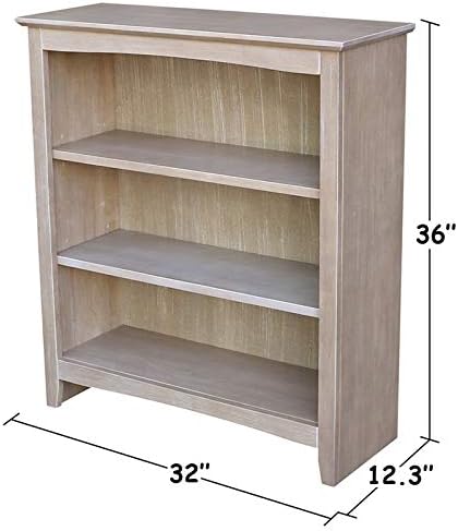 IC International Concepts, Shaker Solid Wood Bookcase, 2 Adjustable Shelves