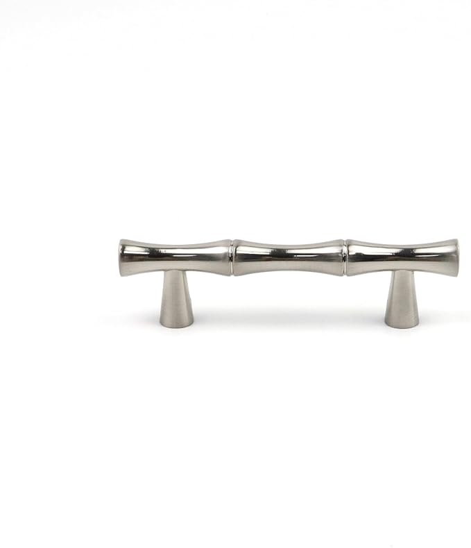 2PCS Bamboo Cabinet Handles, Zinc Alloy Silver Drawer Pull, 2.5 Inch Hole