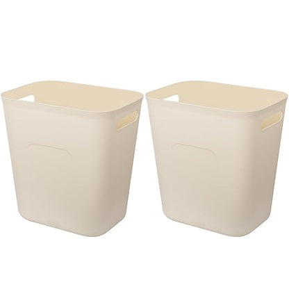 UUJOLY Plastic Small Trash Can Wastebasket, Garbage Container Basket for Bathrooms, Laundry Room, Kitchens, Offices, Kids Rooms, Dorms, 3.5 Gallon, Beige, 2 Pack