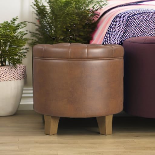 Homepop Home Decor | Upholstered Round Faux Leather Tufted Foot Rest Ottoman |