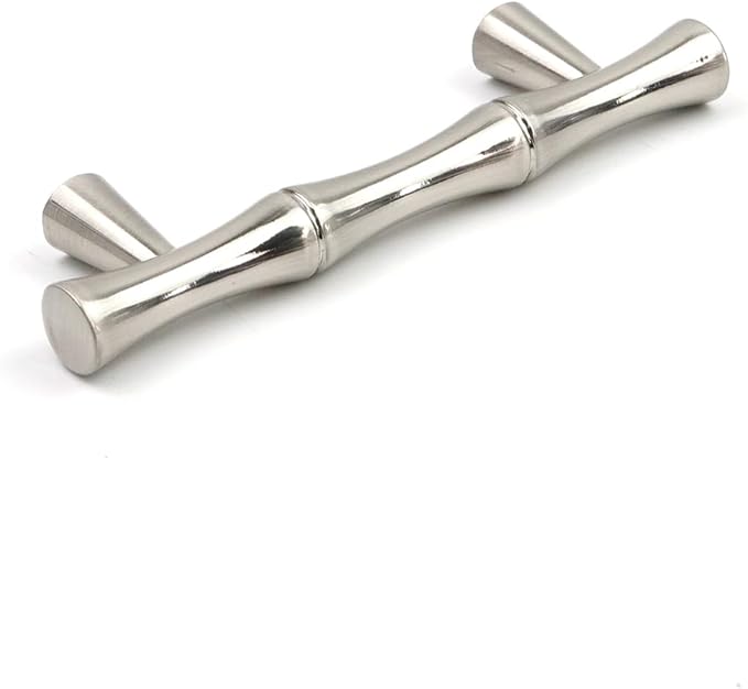2PCS Bamboo Cabinet Handles, Zinc Alloy Silver Drawer Pull, 2.5 Inch Hole