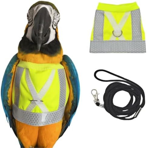 Pet Parrot Bird Harness and Leash, Adjustable Training Design Anti-Bite, Bird Nylon Rope for Parrots, Waterproof and Reflective, Suitable for Macaw Cockatoo Cockatiel Lovebird Conure African Grey (M)