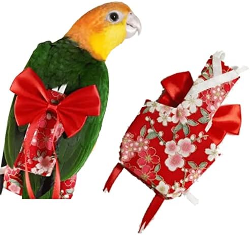 Bird Flight Suits Diapers, Parrot Flight Suits Diapers for Monk Parakeets, Cockatiels Flight Suits, Parrot Clothes, Bird Training Nappy Suit Liners Clothes (Medium,Red-B)
