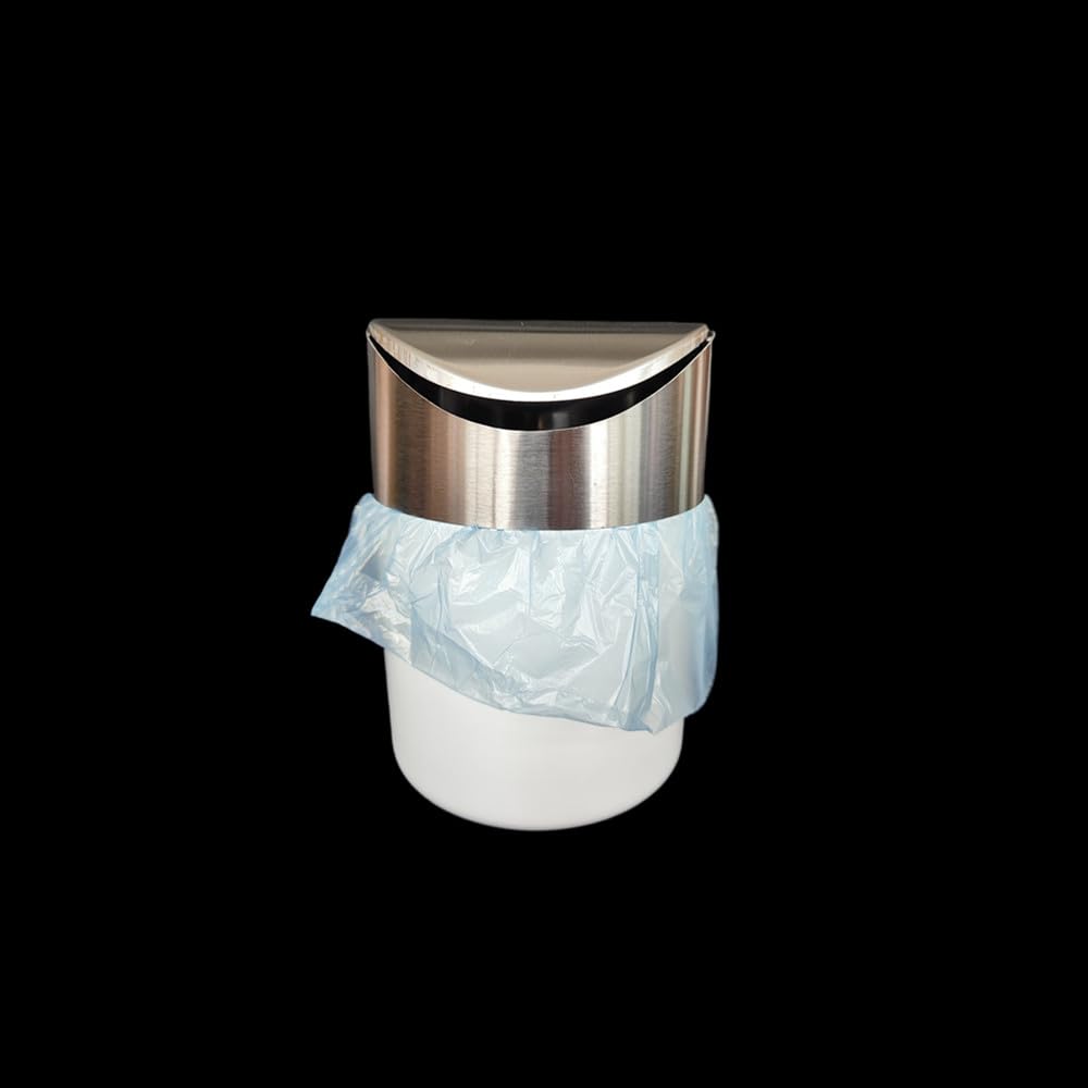Ebonee Mini Desktop Trash Can with Swing Lid, Stainless Steel Tiny Garbage Bin Can, Come with Trash Bag, Small Metal Countertop Trash Bin Can for Home, Office, Bathroom, Kitchen, Car, Bedroom (White)